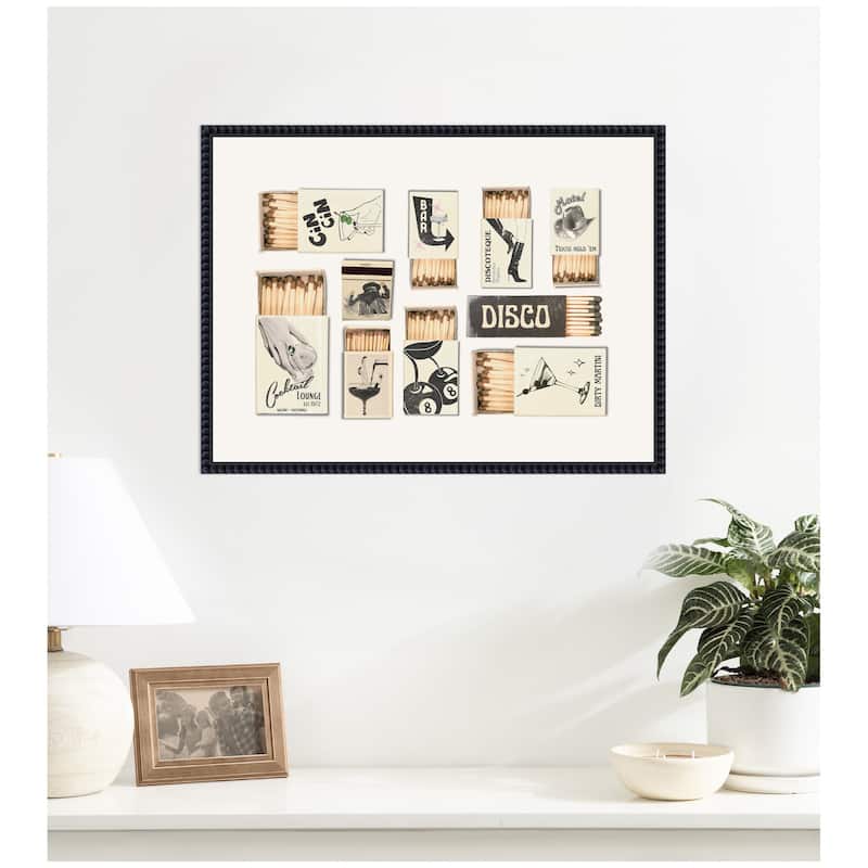 Kate and Laurel Vintage Matchboxes Neutral Black and Beige by Honey Island Studio Framed Canvas Wall Art Print