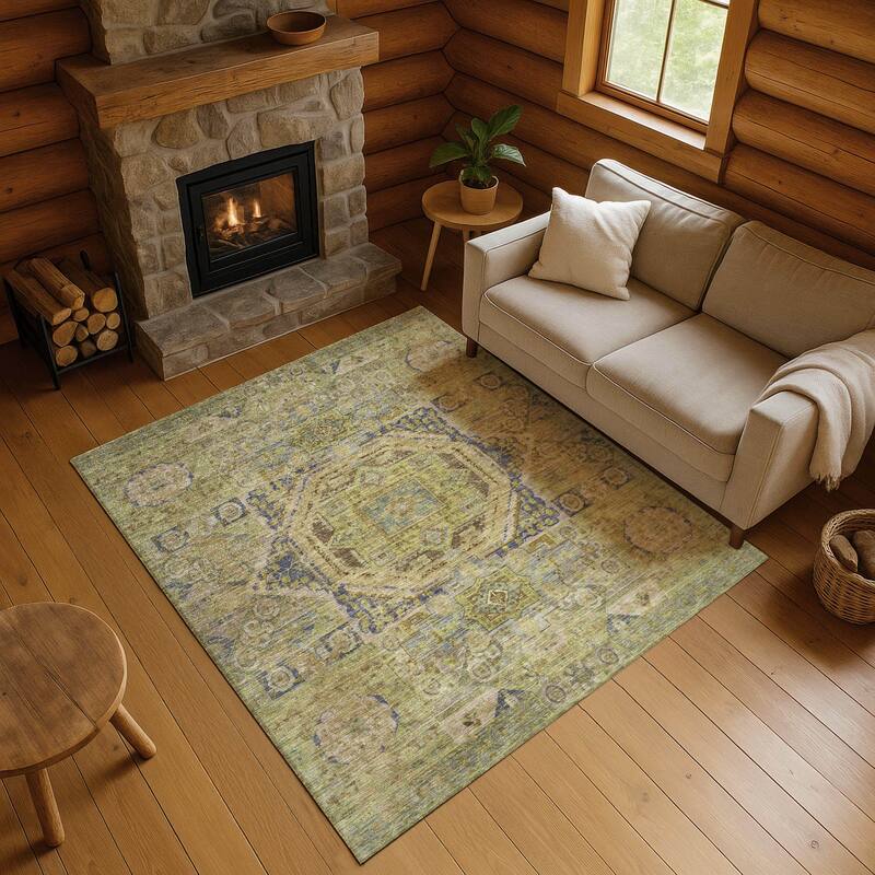 Premium Washable Super Soft Vintage Traditional Mayfield Rug - Aloe - 5' x 7'6"