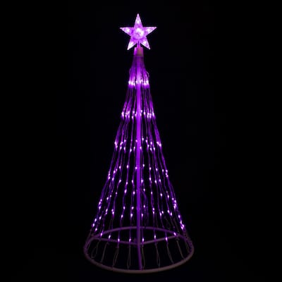 LED Lighted Christmas Cone Tree with Star Outdoor Decoration - 4' - Purple