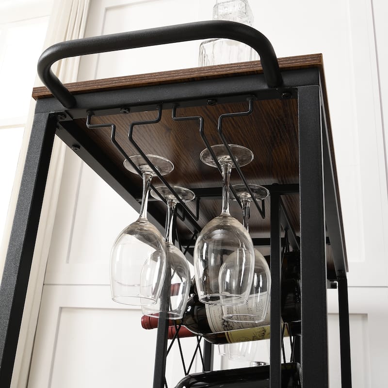 Myhozm Mobile Bar Cart Rolling Kitchen Serving Cart with Wine Bottle Rack