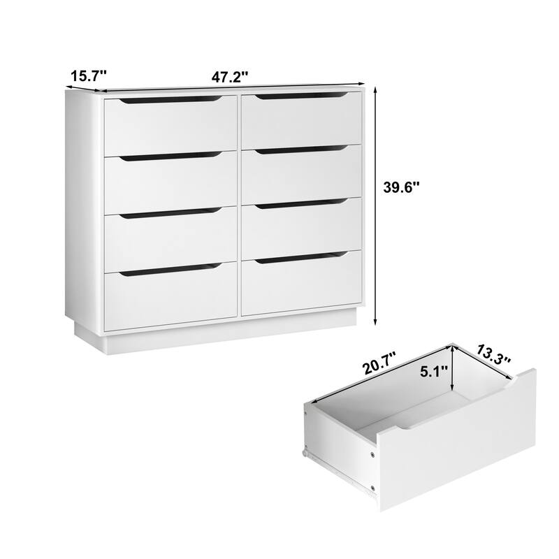 Wooden White Dresser for Bedroom, 9 Drawer/8 Drawers Double Dressers & Chest of Drawers, Large Clothing Storage Cabinet
