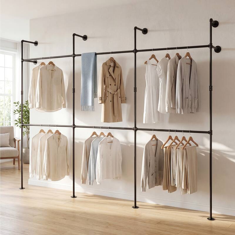 Gymax Industrial Pipe Clothing Rack Wall Mounted Heavy-Duty Metal