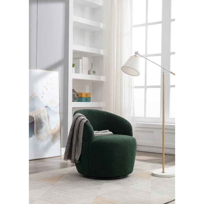 Teddy Fabric Swivel Barrel Chair with 360° Rotation & Metal Base