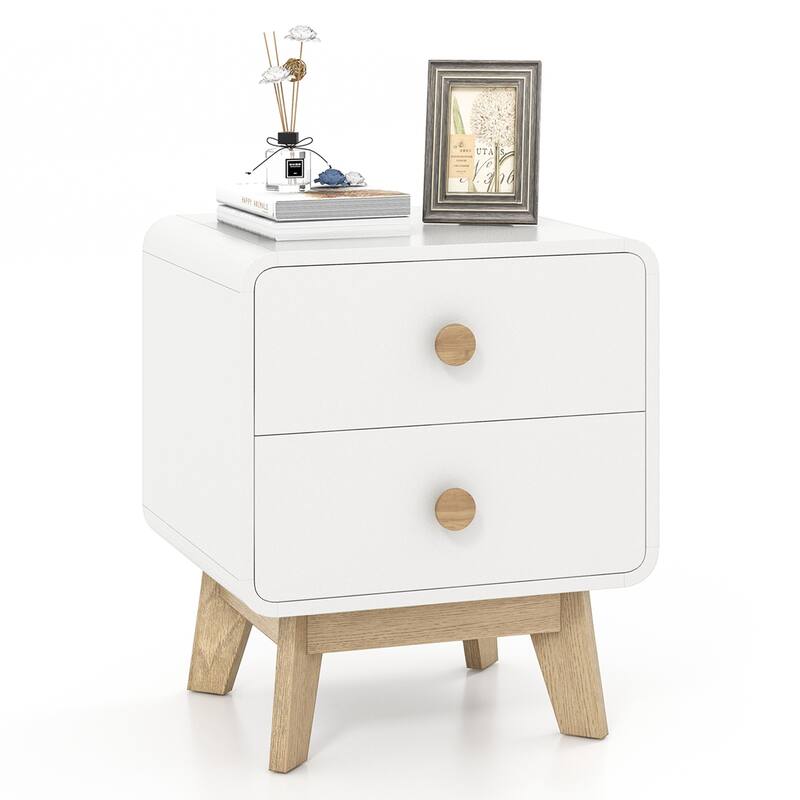 Costway 1/2 PCS Nightstand Mid Century Modern Bedside Table with 2 - 2-drawer