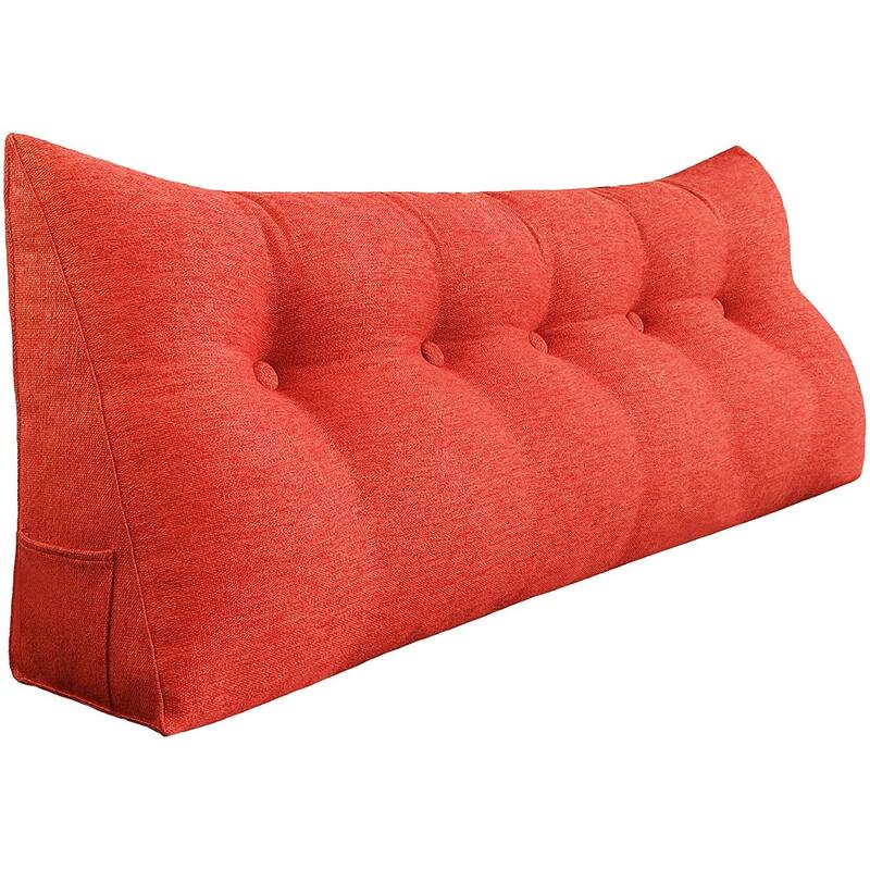 WOWMAX Large Bed Headboard Pillow Back Support Reading Wedge Cushion - Orange Red