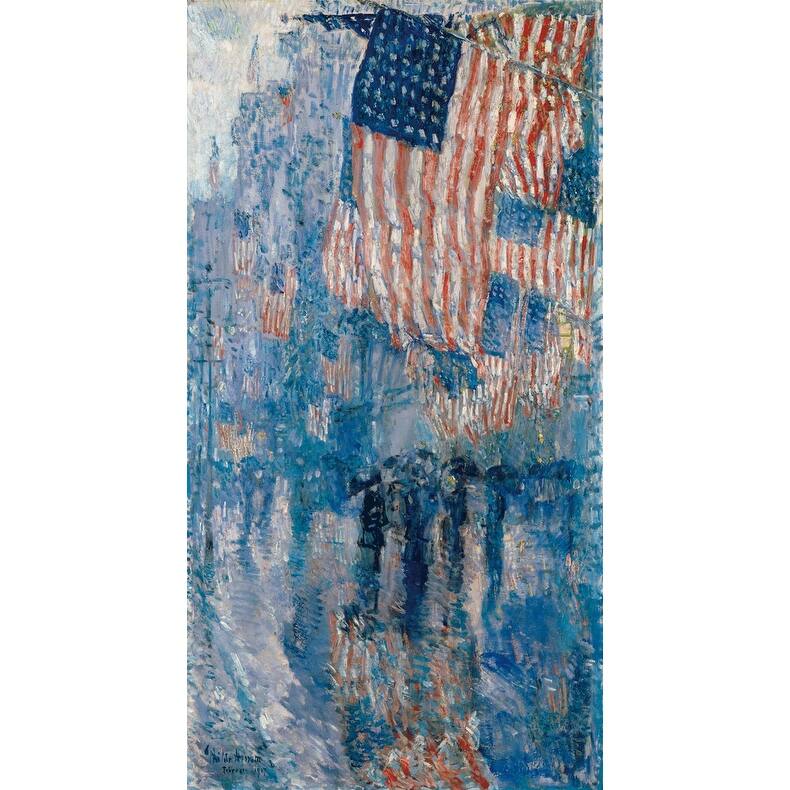 The Avenue in the Rain by Childe Hassam Giclee Print Oil Painting Black Frame Size 13" x 20"