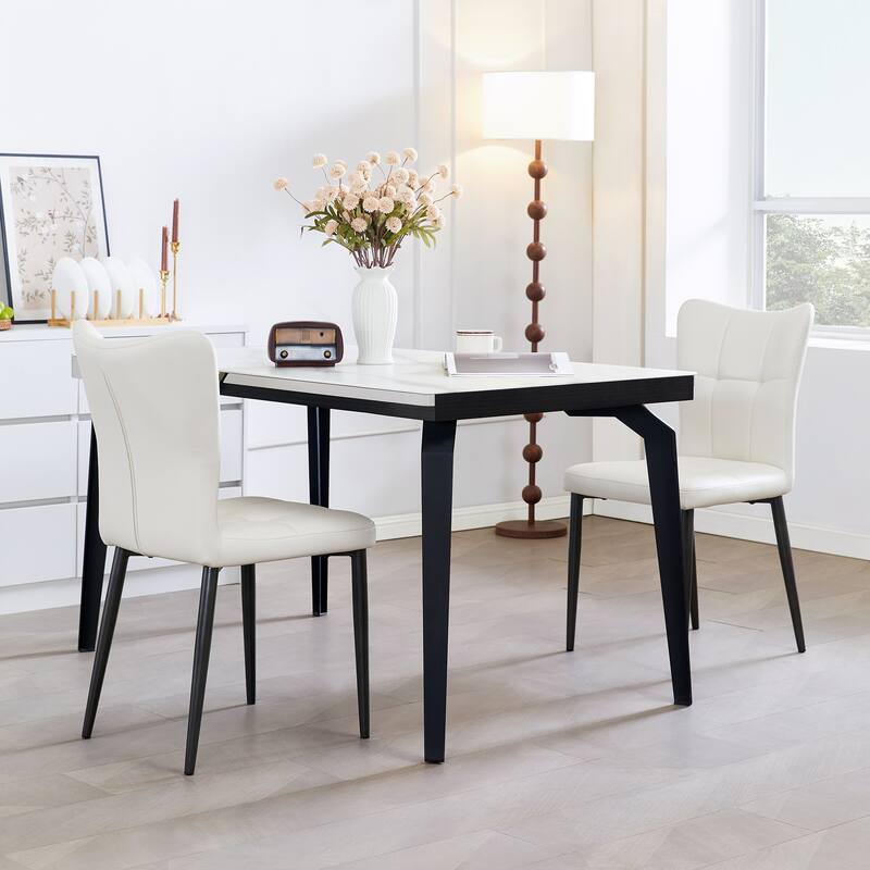 Set Of 2 High-Back Dining Chairs With Ergonomic Design: Wrought Iron Frame, Leather Seat, And High-Rebound Sponge Cushions