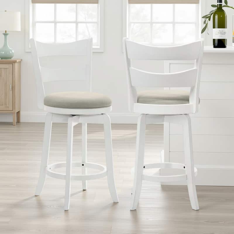 Blair Counter Height or Bar Height Rubberwood Barstool with Fabric Seat - Fog/Matte White - Bar Height - Set of 2