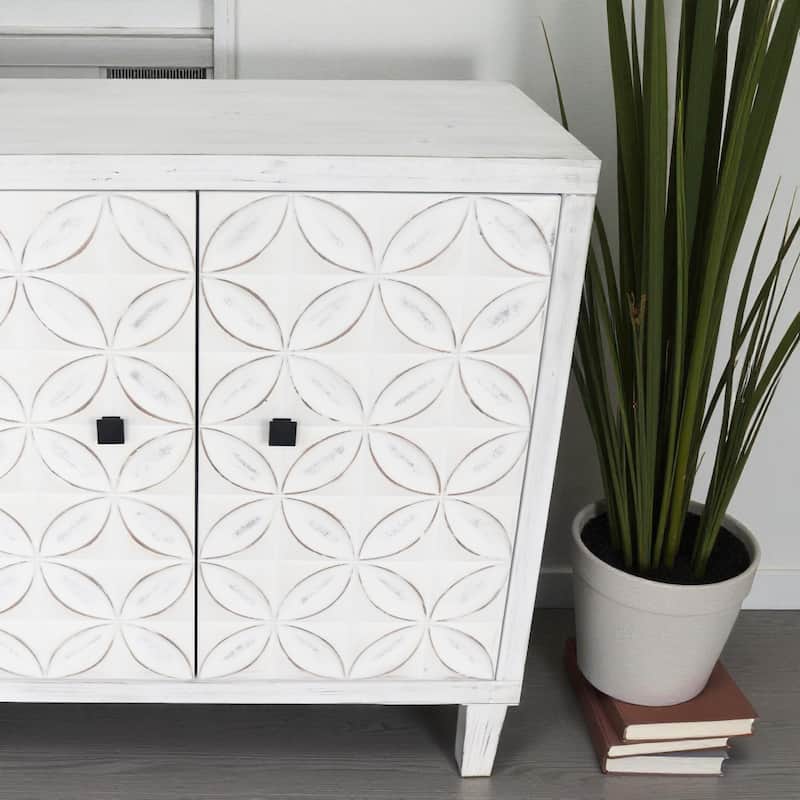 Farmhouse 60" 4-Door Wooden Accent Cabinet with Adjustable Shelves, White Wash Buffet Sideboard for Entryway