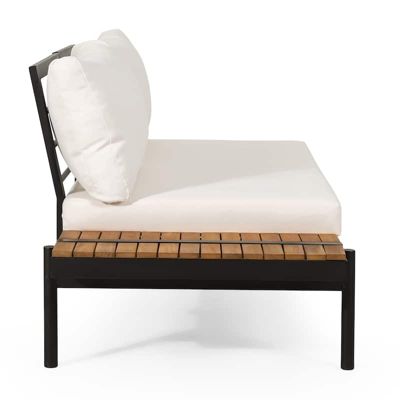 Roomfitters Outdoor 2 Seater Sofa with Cushions and Side Table, Left/Right Facing Sectional, Beige