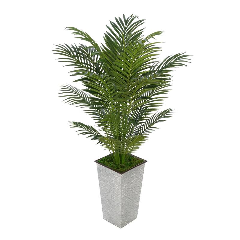 Faux Areca Palm in Designer Metal Planter