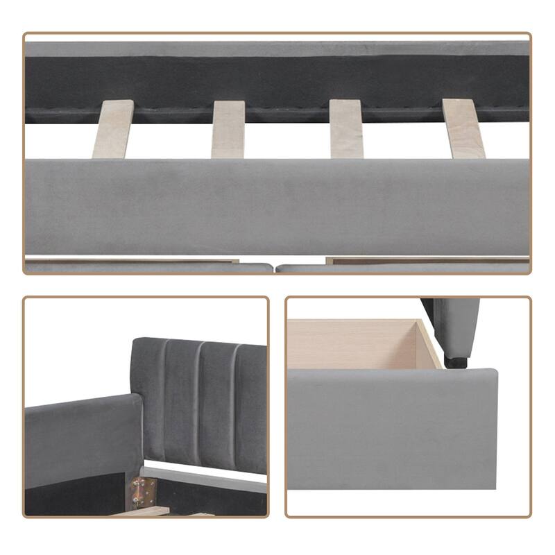 Modern Minimalist Twin Size Velvet Upholstered Daybed with Two Underbed Drawers