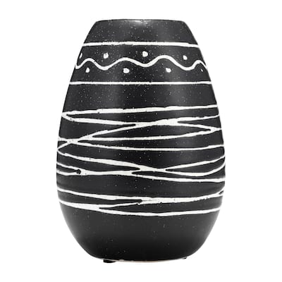 8" Ceramic Vase Contemporary Black and White Tribal Design Vase For Decorative Table Accent Stylish Home or Office