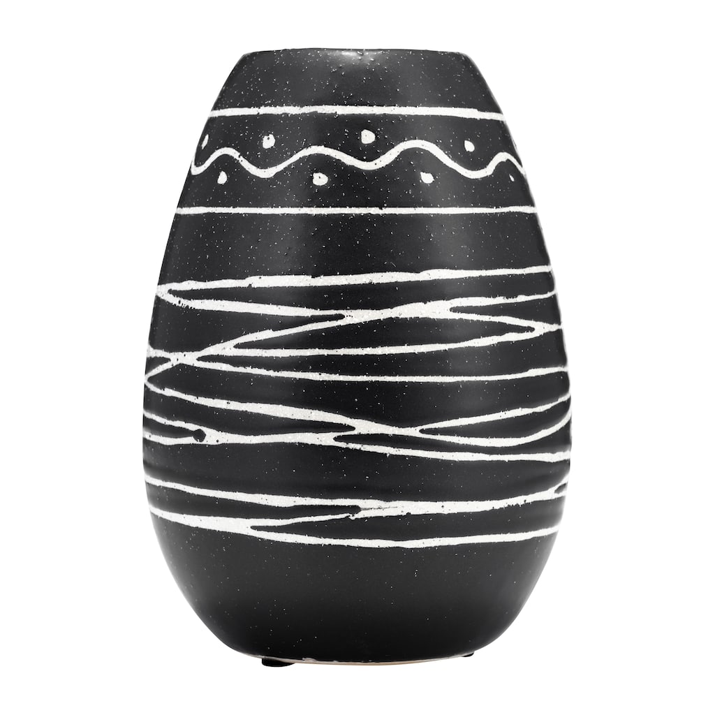8" Ceramic Vase Contemporary Black and White Tribal Design Vase For Decorative Table Accent Stylish Home or Office