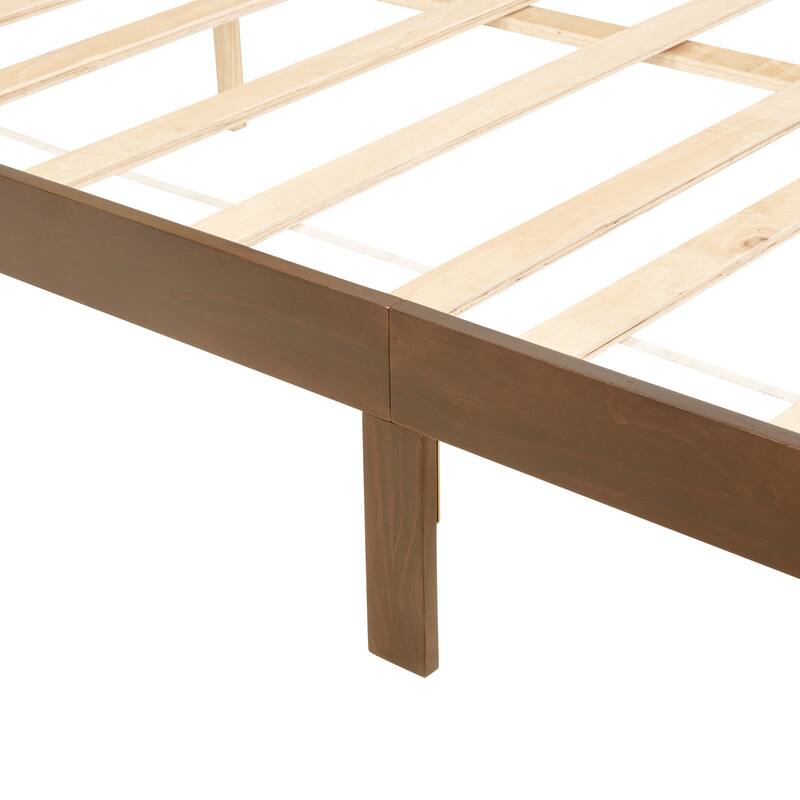 Queen Pine wooden Bed with Rattan Headboard and Footboard