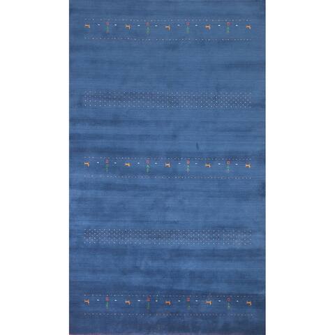 Tribal Blue Gabbeh Indian Area Rug Bedroom Handmade Wool Carpet - 6'4" x 9'10"