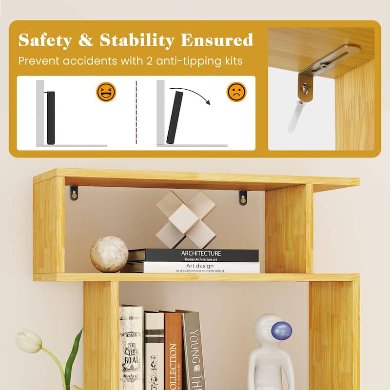 Gymax 2PCS 6-tier Storage Bookshelf Tall Display Shelf w/