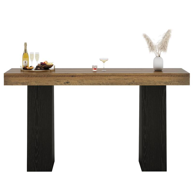 63-Inch Bar Table, Wood Counter Height Pub Table, Rectangular Home Bar for Kitchen, Dining/Living Room