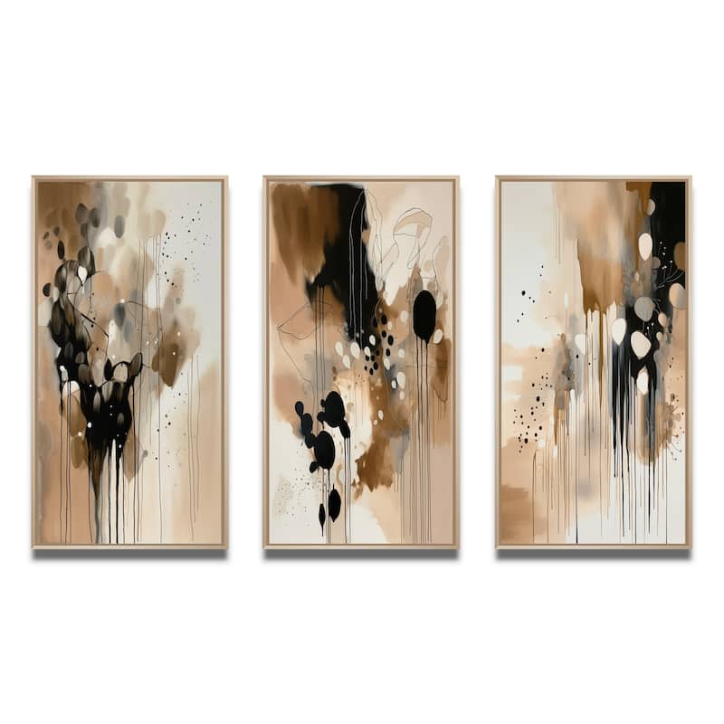 Designart "Brown Mindful Abstraction III" Abstract Framed Wall Art Set Of 3 Frame Gallery Wall Set For Home Decor