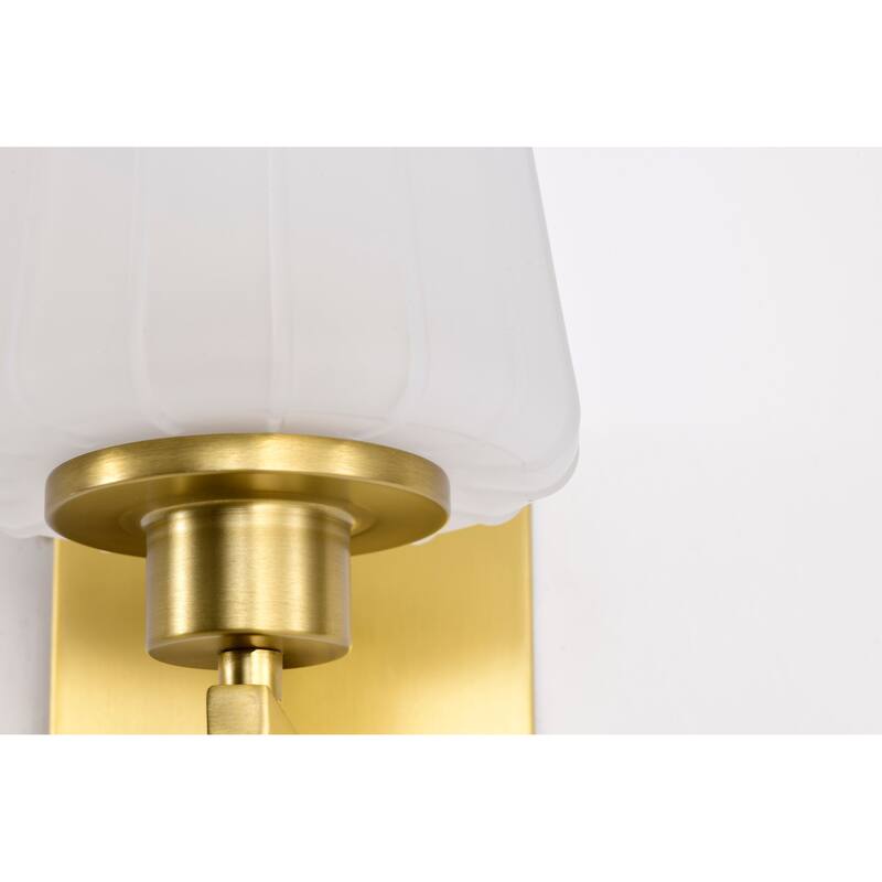 Lune 1 Light Vanity Vintage Brass Finish Etched White Glass - Vintage Brass