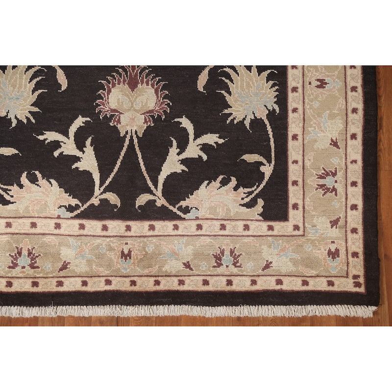 Black Floral Oushak Oriental Area Rug Hand-Knotted Wool Carpet - 5'5" x 7'9"