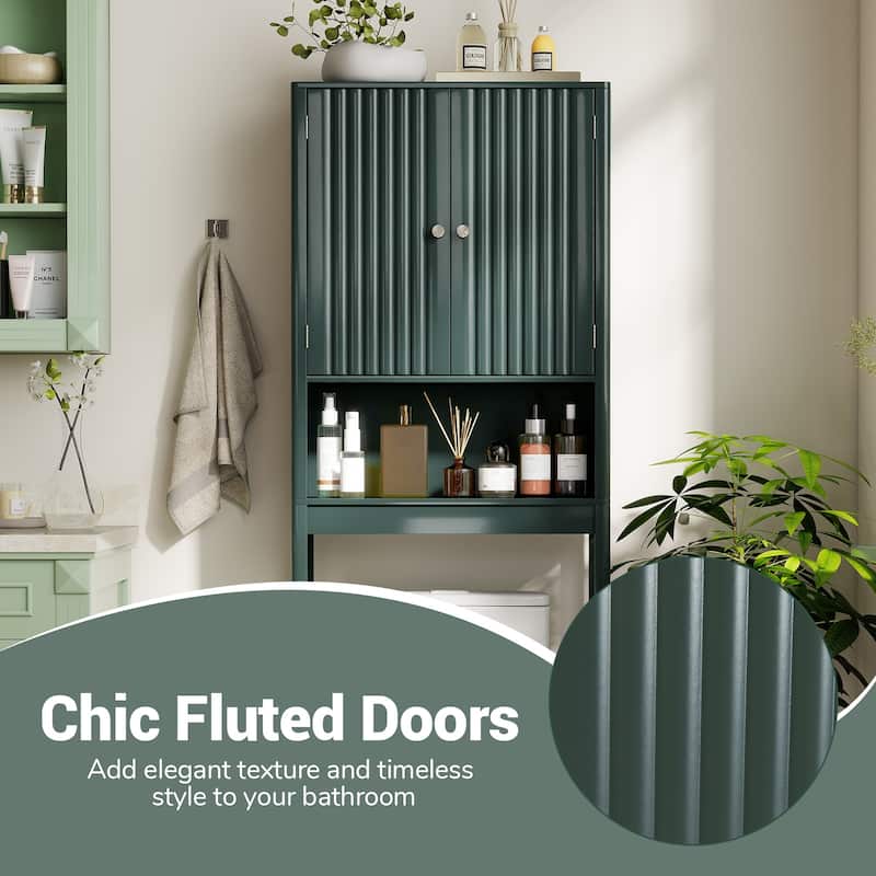 Over the Toilet Storage Cabinet with Double Doors and Adjustable Shelves Bathroom Organizer Green - 23.5" x 9" x 66"