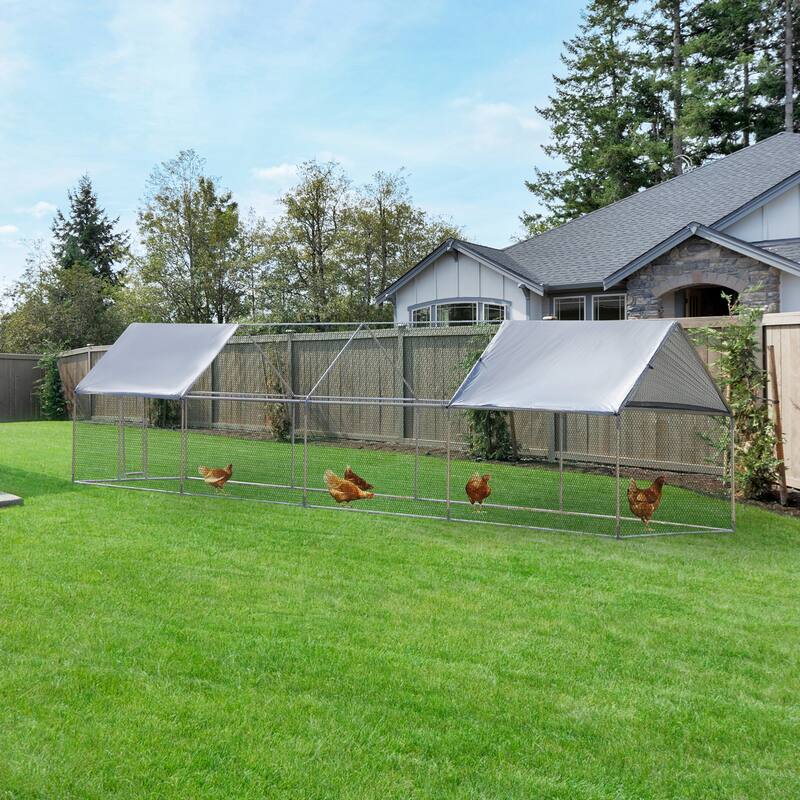 PawHut Chicken Coop Walk-in Enclosure with Cover - Silver
