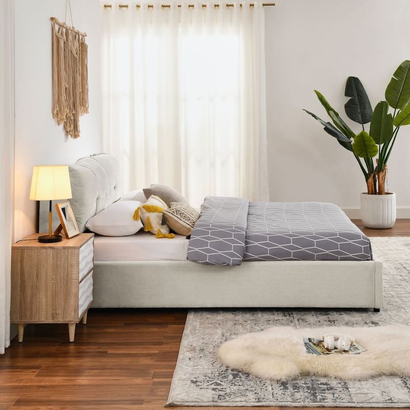 Queen/King Size Storage Upholstered Platform Bed with Headboard