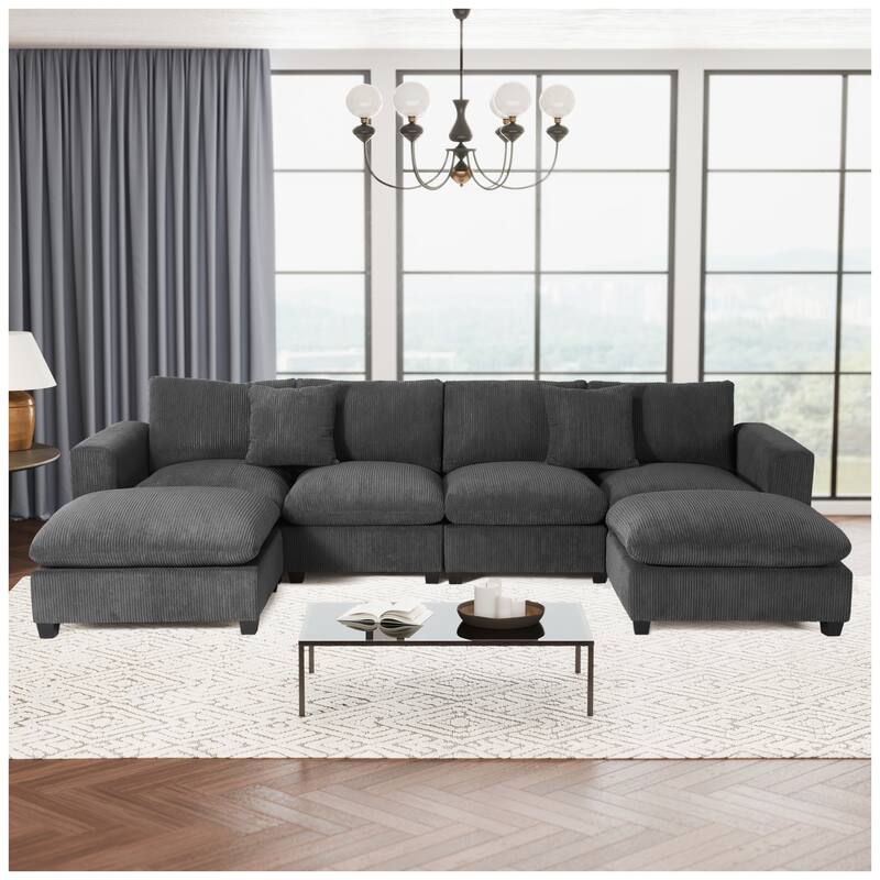 Hamilton 6-Piece Corduroy Upholstered Modular Sectional with USB Port