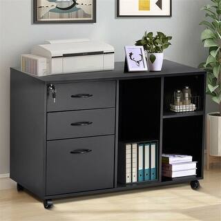 Home Office File Cabinet,hangling letter-size files with Wheels,Black ...