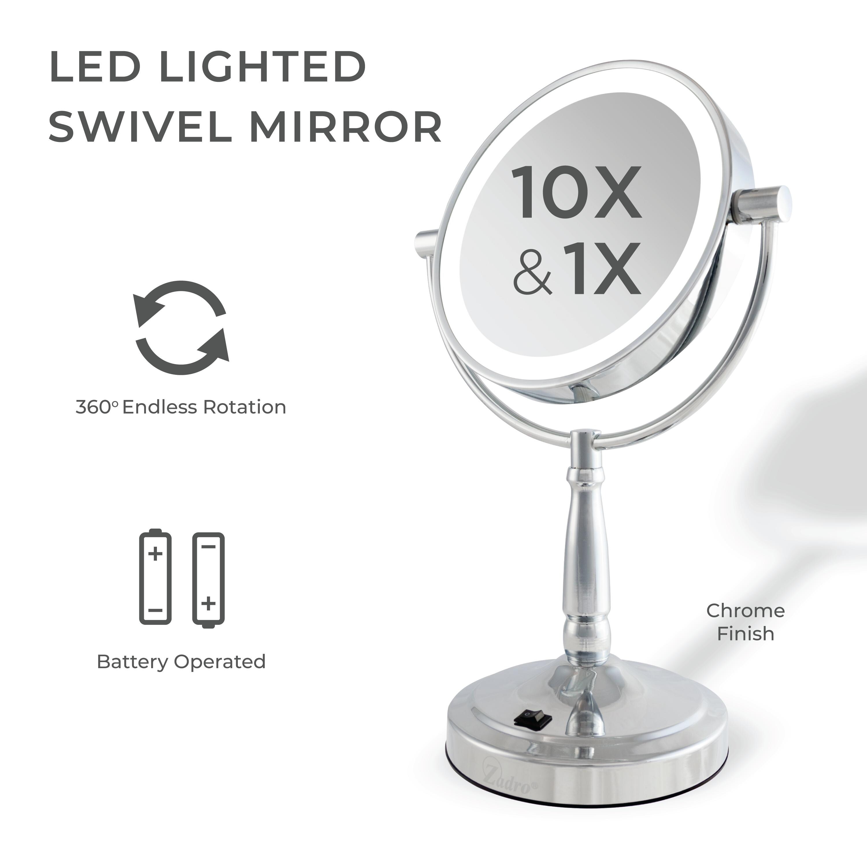 Zadro LED Lighted Makeup Mirrors for Women w Magnification Cordless 10X 1X