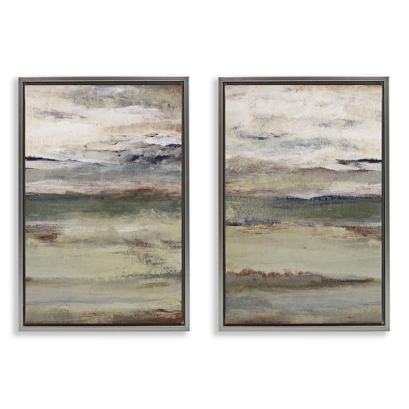 Stupell Earth's Layers Neutral Abstract Framed Floater Canvas Wall Art Design By Lanie Loreth (Set of 2) - 17 x 25 - Grey