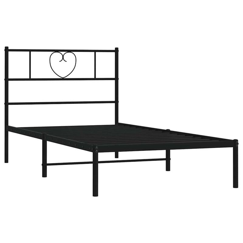 vidaXL Twin XL Metal Bed Frame with Headboard, Black, No Mattress - 81.5" x 41.3" x 35.4"