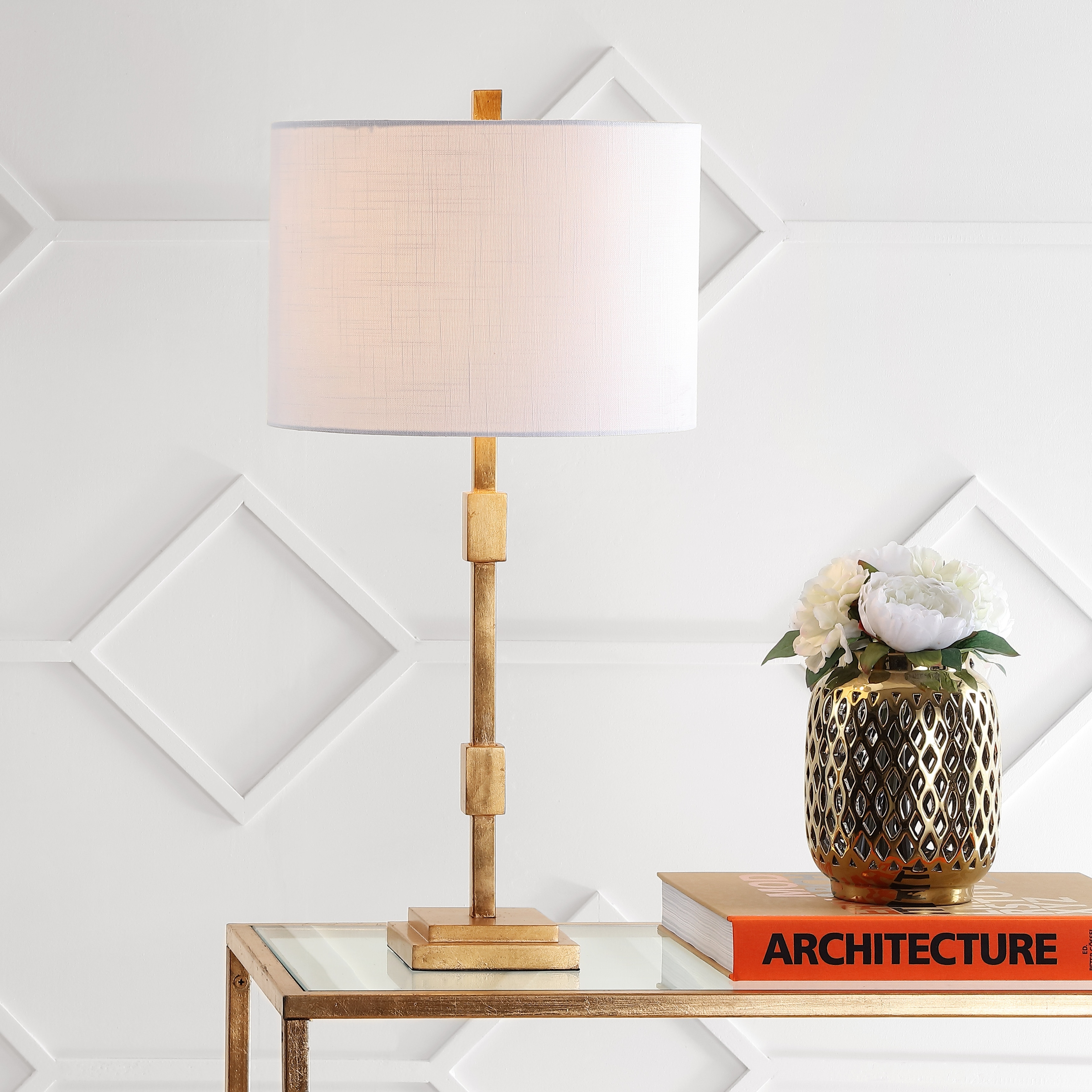 JONATHAN Y Ziggy 29" Metal LED Table Lamp, Gold Leaf