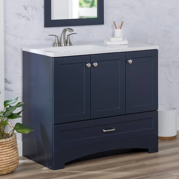 slide 2 of 64, Spring Mill Cabinets Emlyn 36.5" Bathroom Vanity With Shelves, Drawer, and White Sink Top