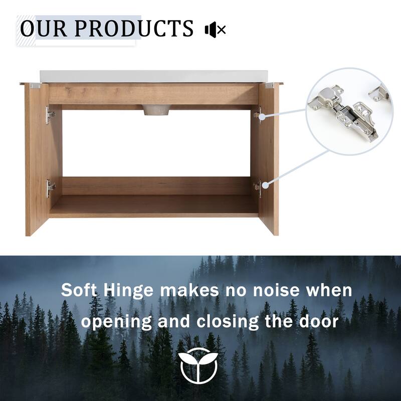 Wall Mounted Bathroom Vanity with Double Doors, Resin Sink, Eco-Friendly Plywood, Soft Closing Hinges - 71.1in L Plywood