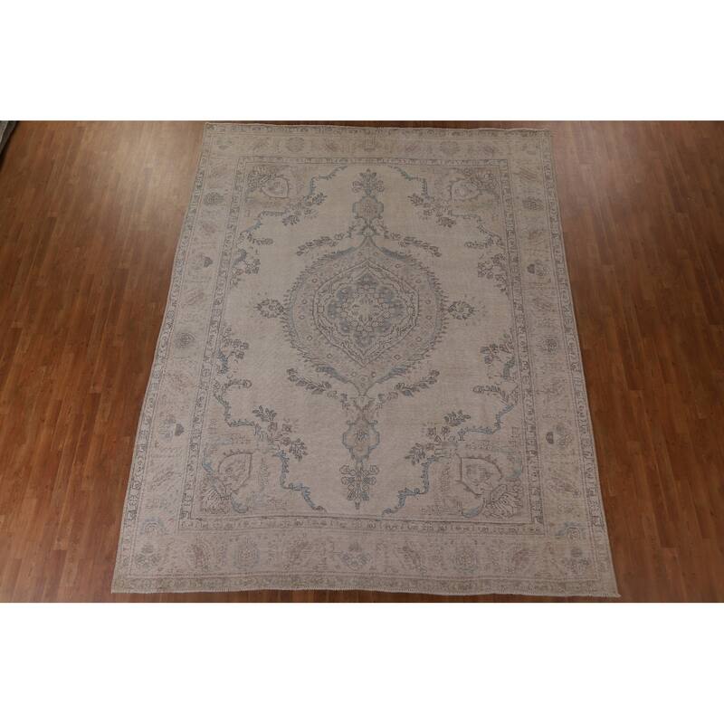 Antique Distressed Tabriz Persian Rug Hand-knotted Wool Carpet - 9'5" x 11'10"