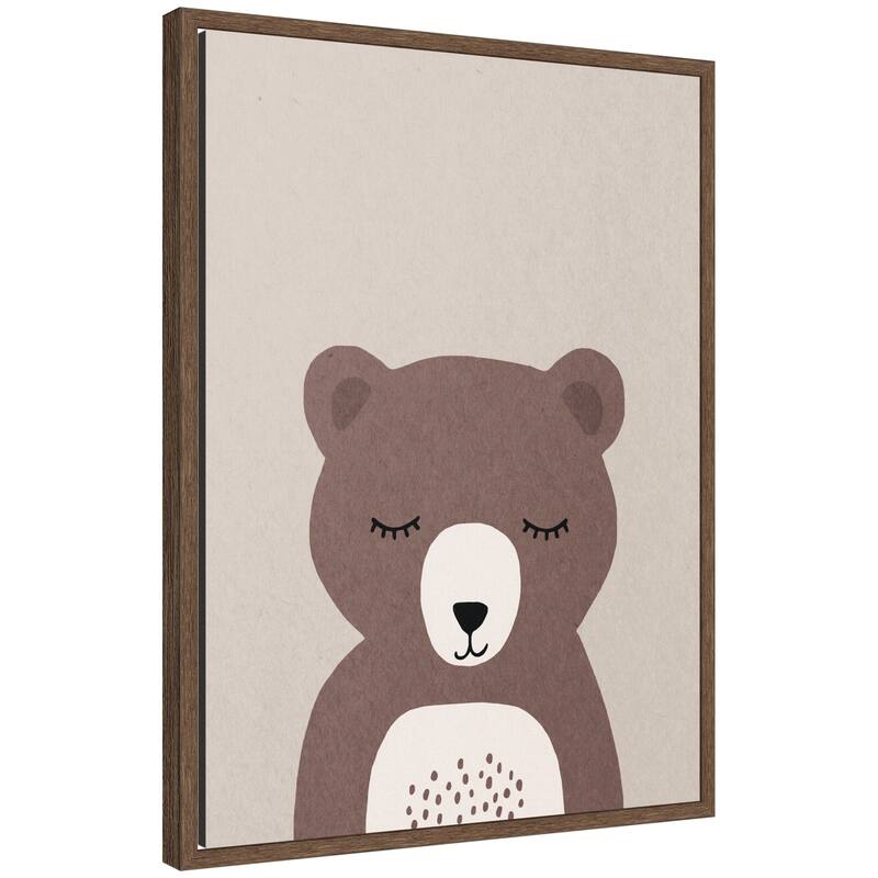 Kate and Laurel Bear by July Art Prints Framed Canvas Wall Art Print - 18x24 - Walnut