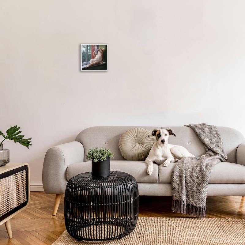 Stupell House Cat Smoking Lounging in Window Pane Framed Wall Art