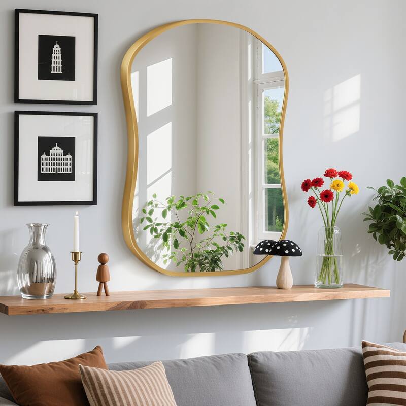 Gourd-Shaped Aluminum Alloy Framed Wall Mirror Asymmetrical Irregular Wall Mirror