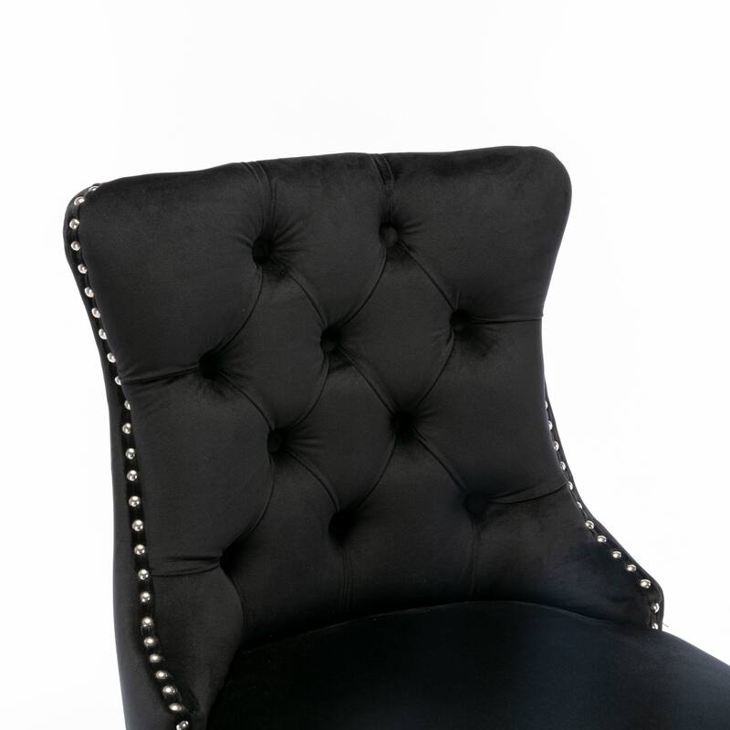 Velvet Upholstered Barstools Tufted High Back Bar Stool with Nailhead Trim Wood Legs Lounge Bar Stool Set of 2