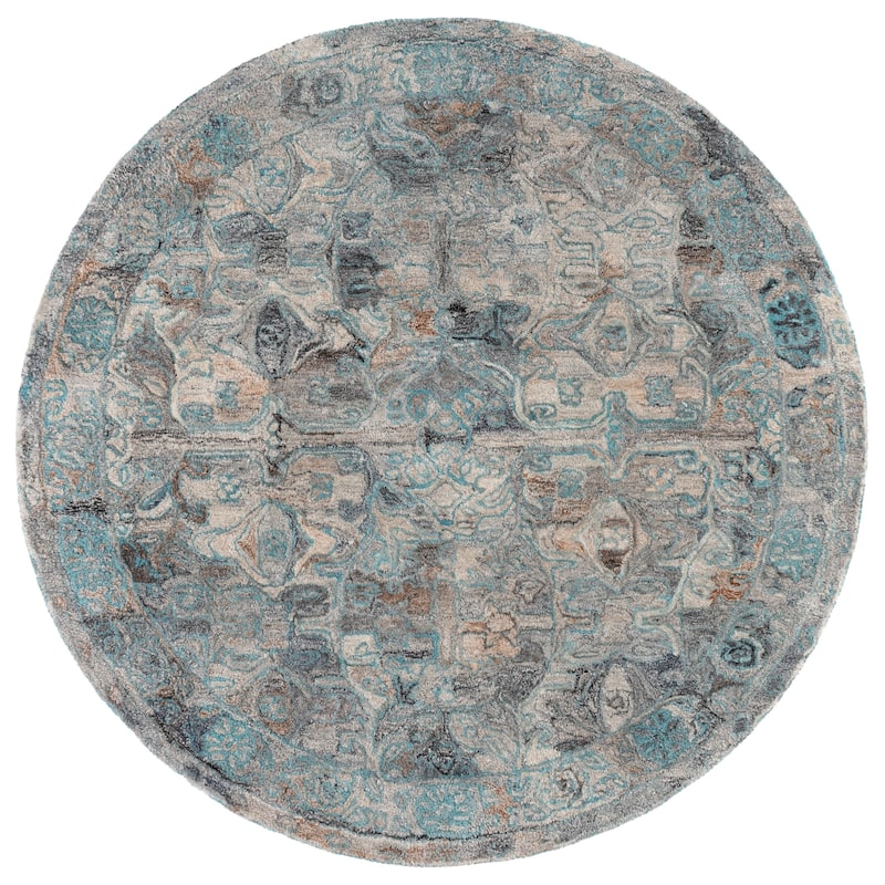 SAFAVIEH Handmade Anatolia Lauma Traditional Rug - 6' Round - Turquoise/Grey