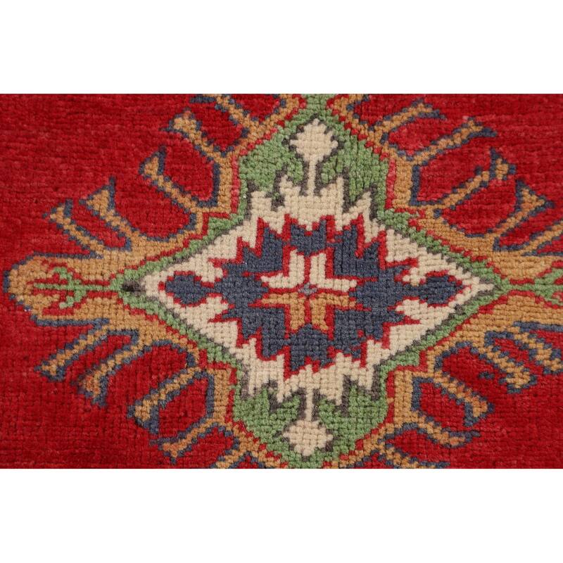 Red Kazak Oriental Accent Rug Hand-Knotted Wool Carpet - 3'5" x 4'11"