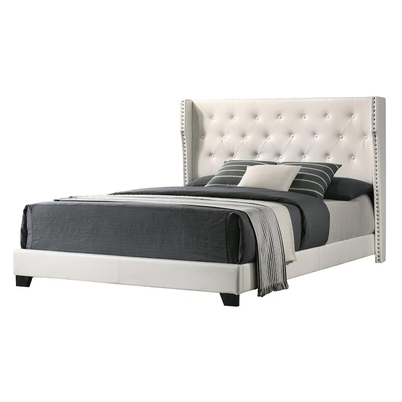 Best Quality Furniture Upholstered Panel Bed Tufted with Side Studs
