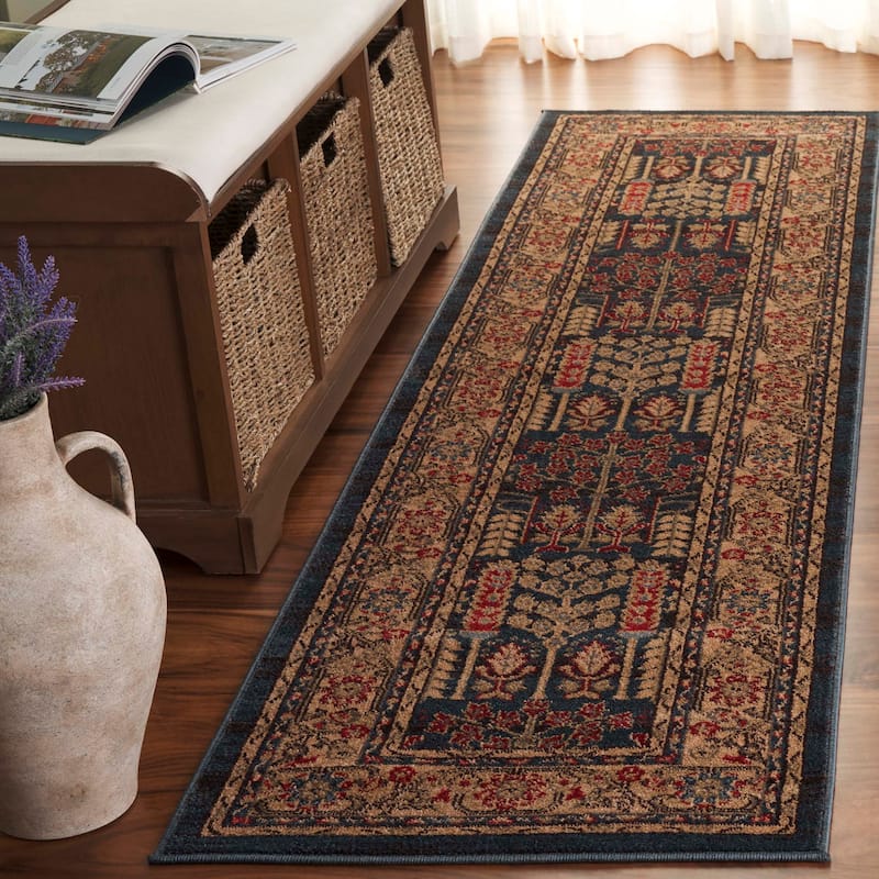 SAFAVIEH Mahal Laurene Traditional Oriental Rug - 2'2" x 14' Runner - Navy/Natural