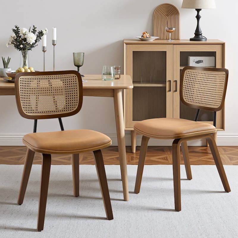 Faux Leather Upholstered Dining Chairs Set of 2/4 with Wood Legs - 32.3"H x 18.5"W x 21.8"D