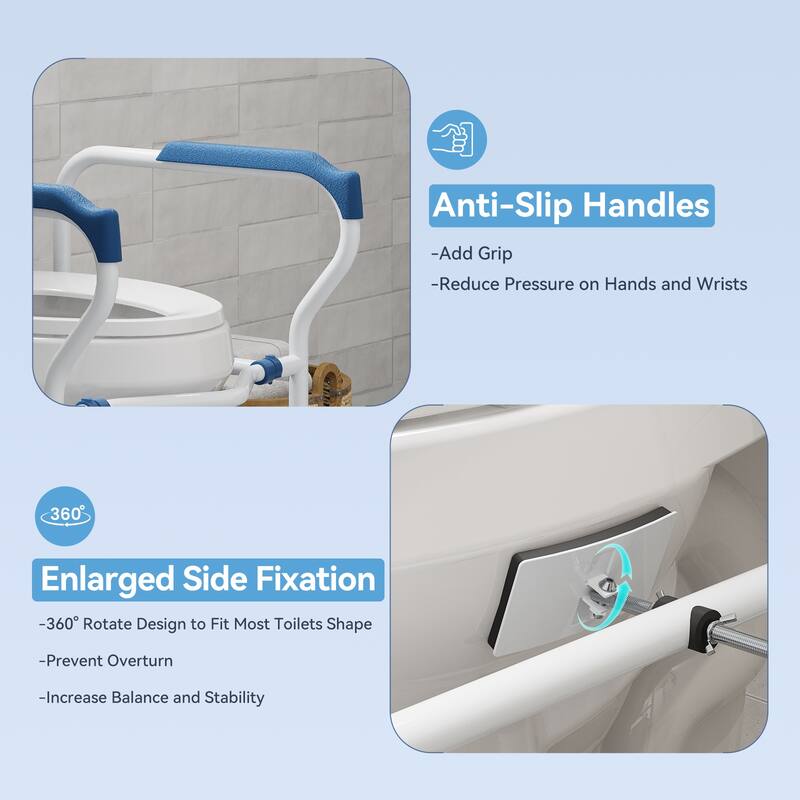 Toilet Safety Frame with Adjustable Width and Height, Anti-Slip Handles and Feet, Capacity up to 300 LBS