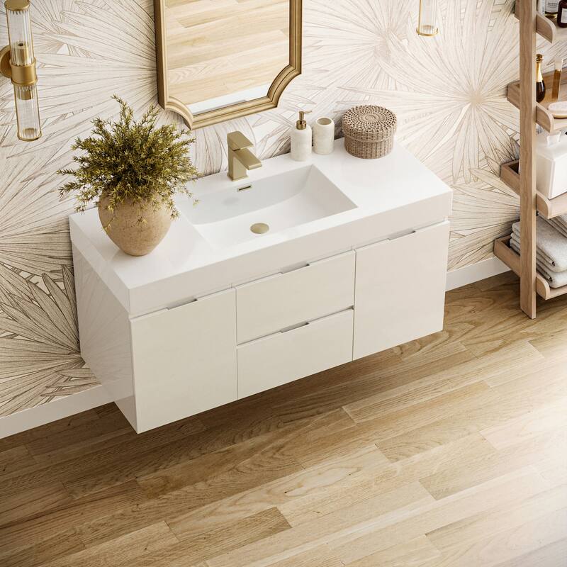 Fresca Senza 48" Wall Mounted / Floating Single Vanity Set with Wood