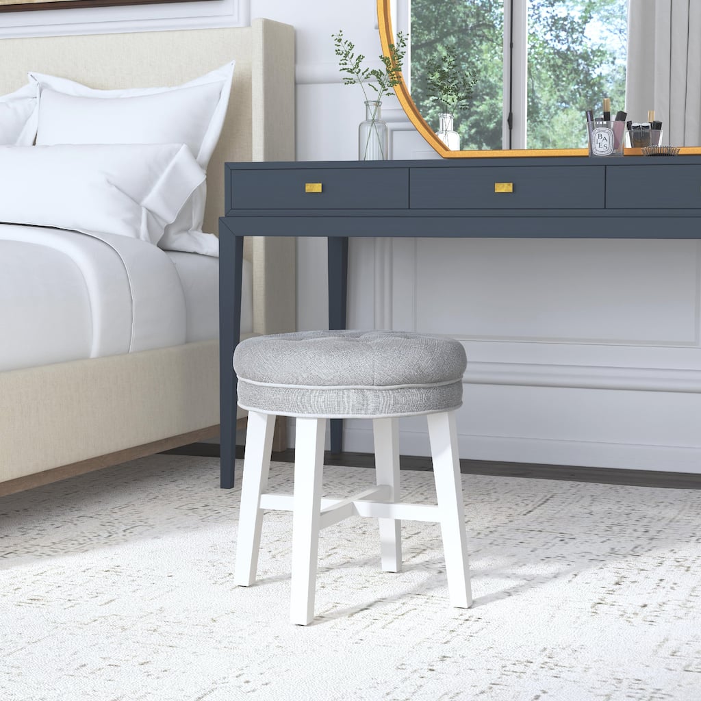 Hillsdale Furniture Sophia Tufted Backless Vanity Stool, White with Linen Gray Fabric - White & Linen Gray - 16" x 16" x 18"