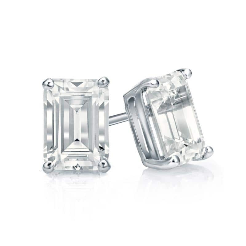 Auriya Lab Grown Emerald-cut 4-Prong Diamond Stud Earrings 2.00 to 10.00 ct. tw. Push-Back (D-E VVS)